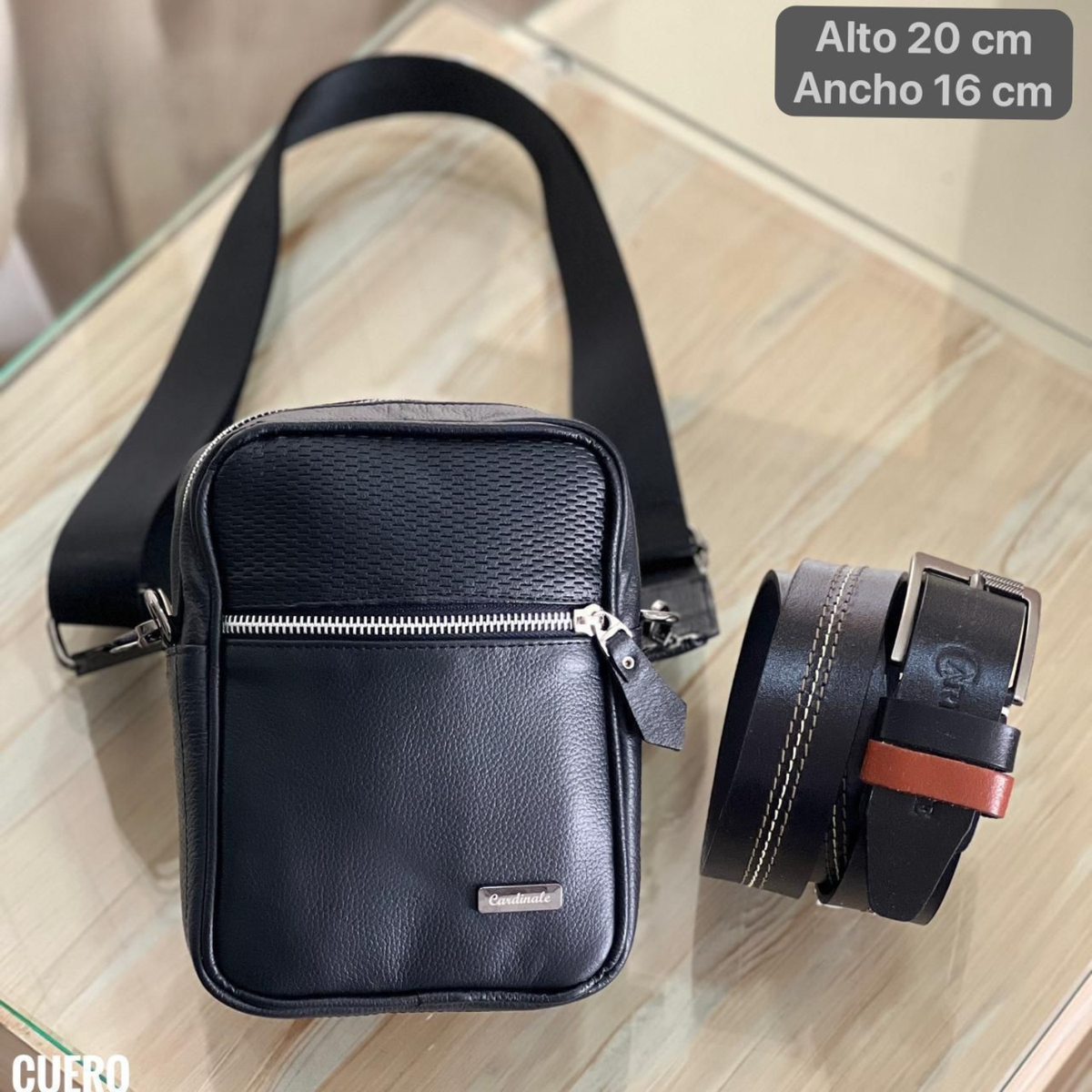 COMBO CABALLERO BOLSO + CORREA EN CUERO