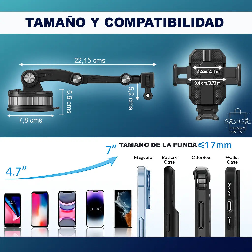 Soporte de Celular para Carro con Ventosa y Brazo Extensible 360°