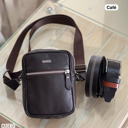 COMBO CABALLERO BOLSO+CORREA EN CUERO