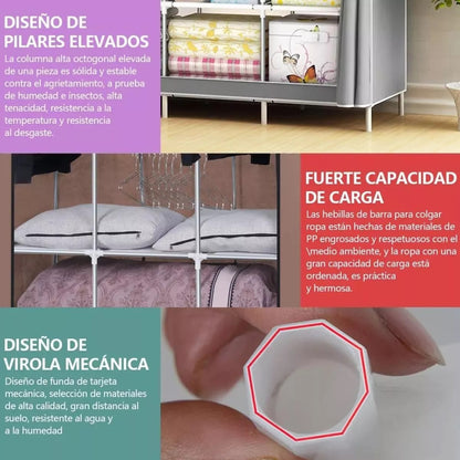 Combo Armario de Tela 3 Puestos + Zapatero de 9 Niveles