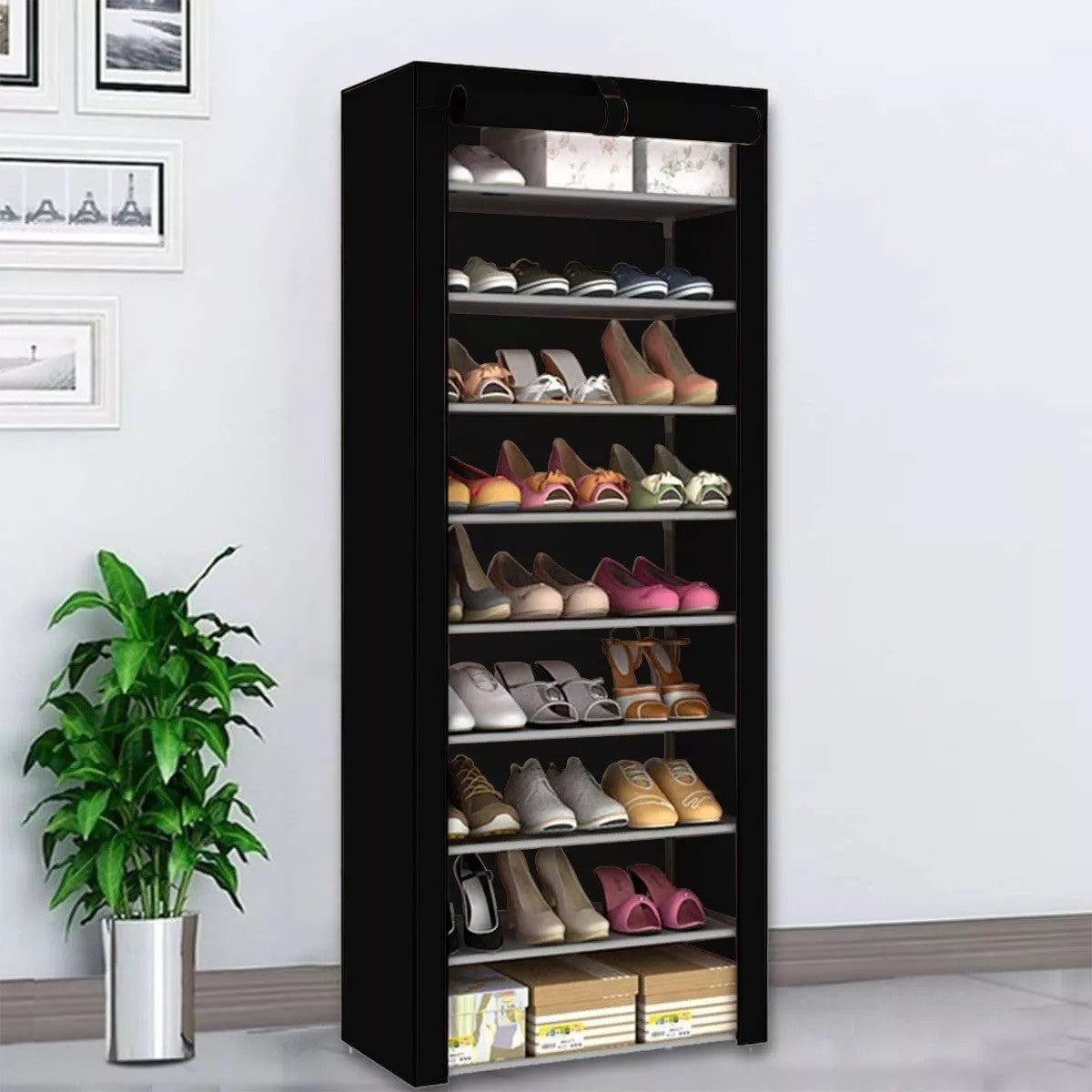 Combo Armario de Tela 3 Puestos + Zapatero de 9 Niveles