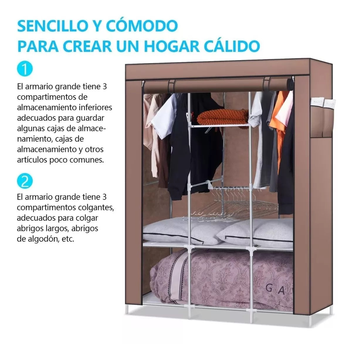 Combo Armario de Tela 3 Puestos + Zapatero de 9 Niveles