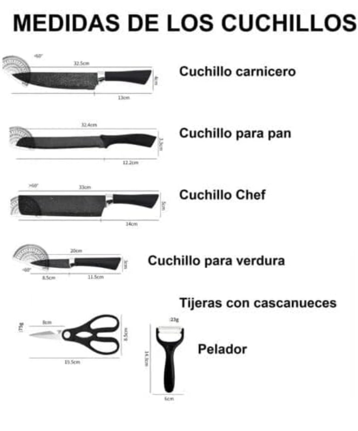 Juego de Cuchillos de 6 Piezas NEGROS