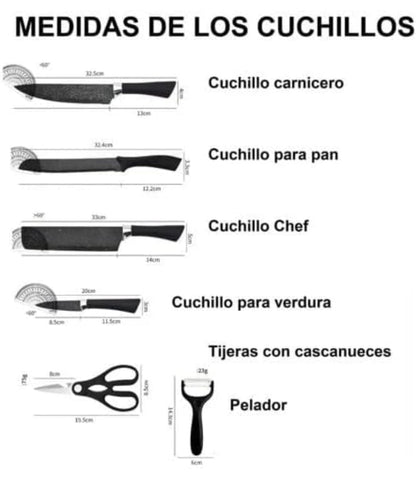 Juego de Cuchillos de 6 Piezas NEGROS