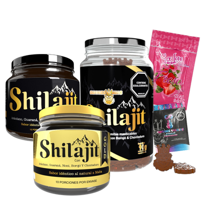 KIT VITAMINAS SHILAJIT ORIGINAL + GOLD CON GOMITAS Y REGALOS