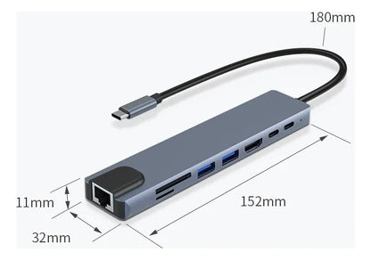 HUB MULTIPUERTO 8 EN 1 con HDMI y RJ45