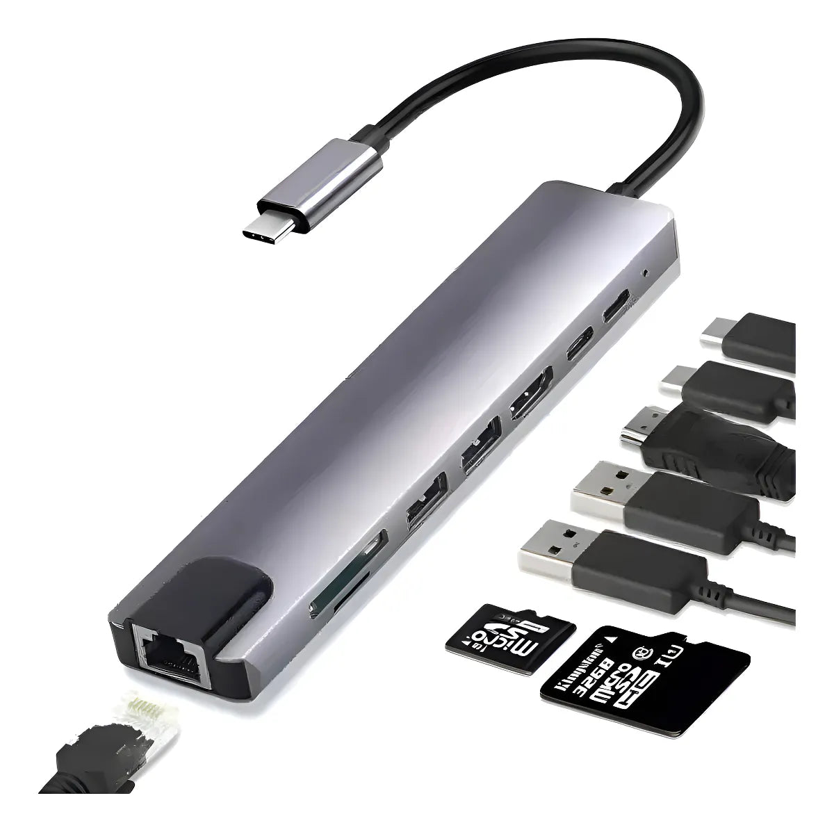 HUB MULTIPUERTO 8 EN 1 con HDMI y RJ45