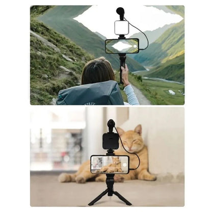 Kit de Video con Mini Trípode, Luz LED y Soporte para Celular