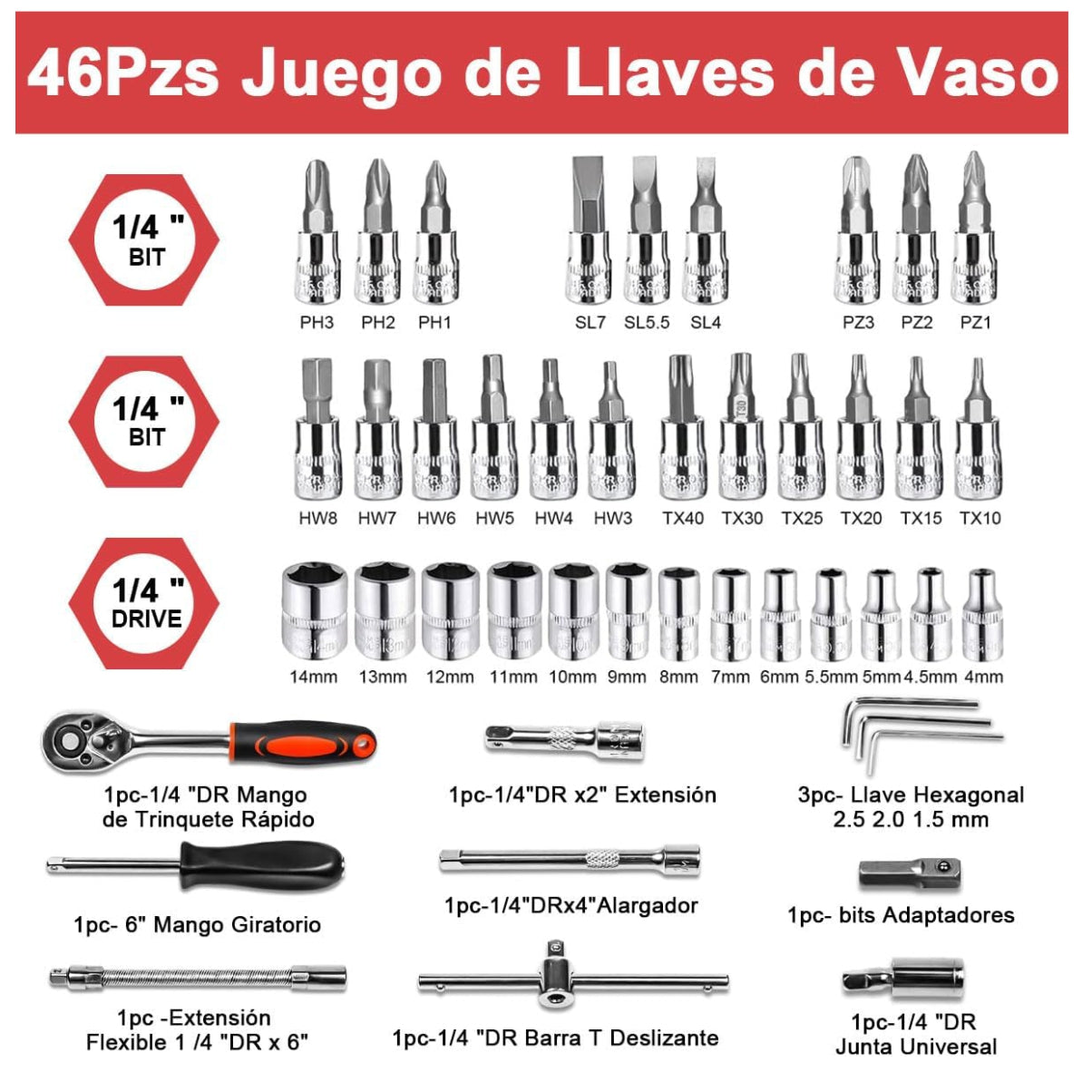 Kit herramienta 46pcs Ratchet estuche
