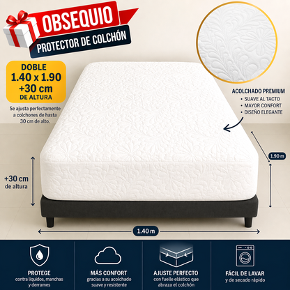 Combo de Ropa de Cama Estampado Botánico + Protector de Colchón