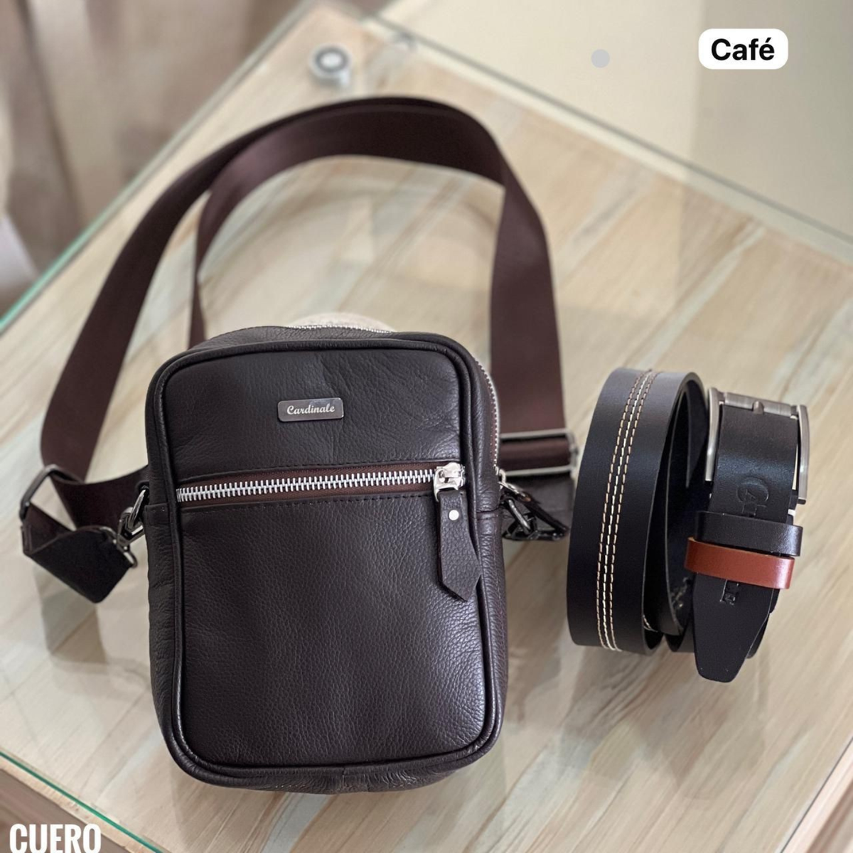 COMBO CABALLERO BOLSO + CORREA EN CUERO