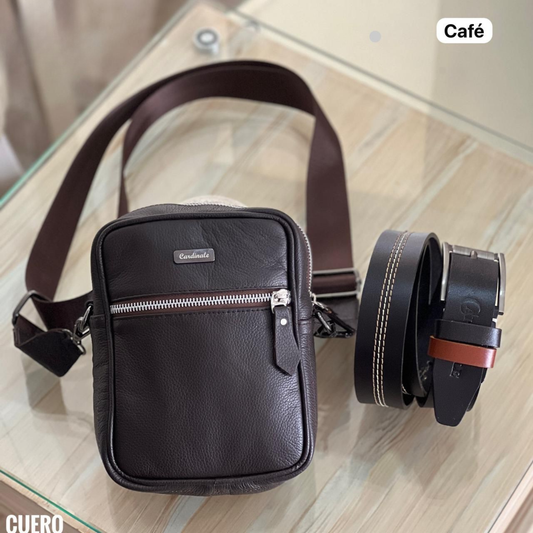 COMBO CABALLERO BOLSO + CORREA EN CUERO