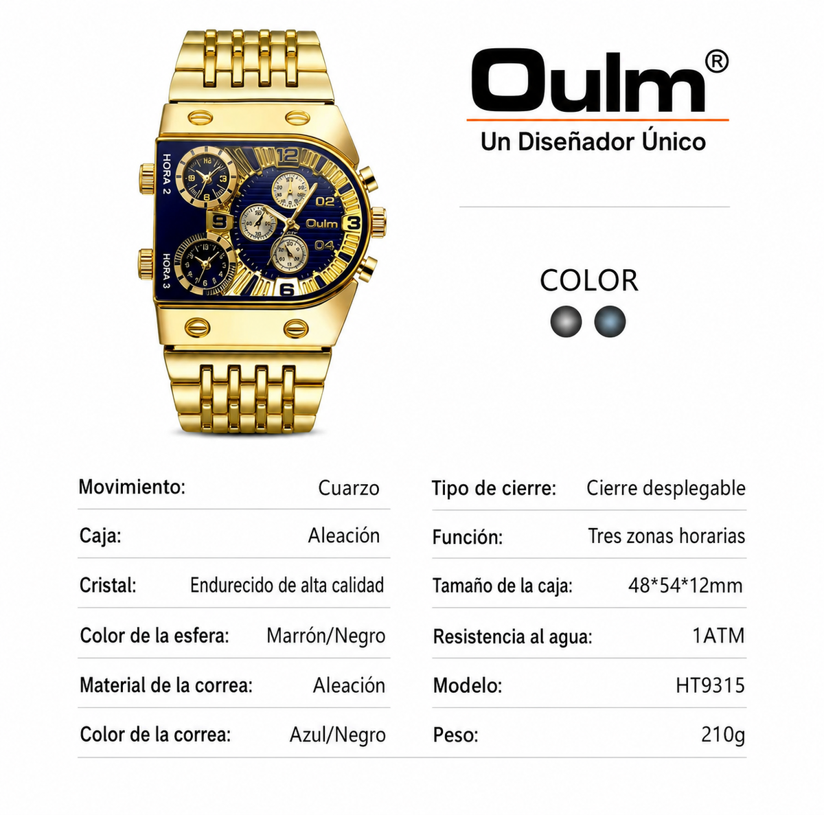 RELOJ OULM 9315  3 ZONAS HORARIAS SIMULT
