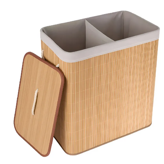 Cesta Doble De Ropa Con Forro Bambu