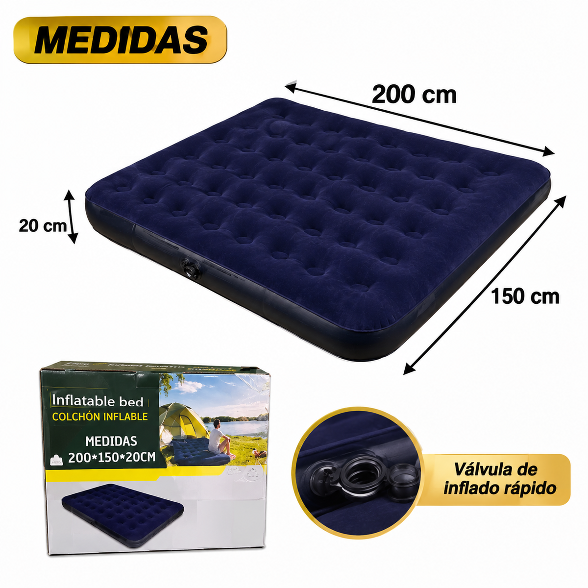 Colchón Inflable Doble 200cmx150cmx20cm