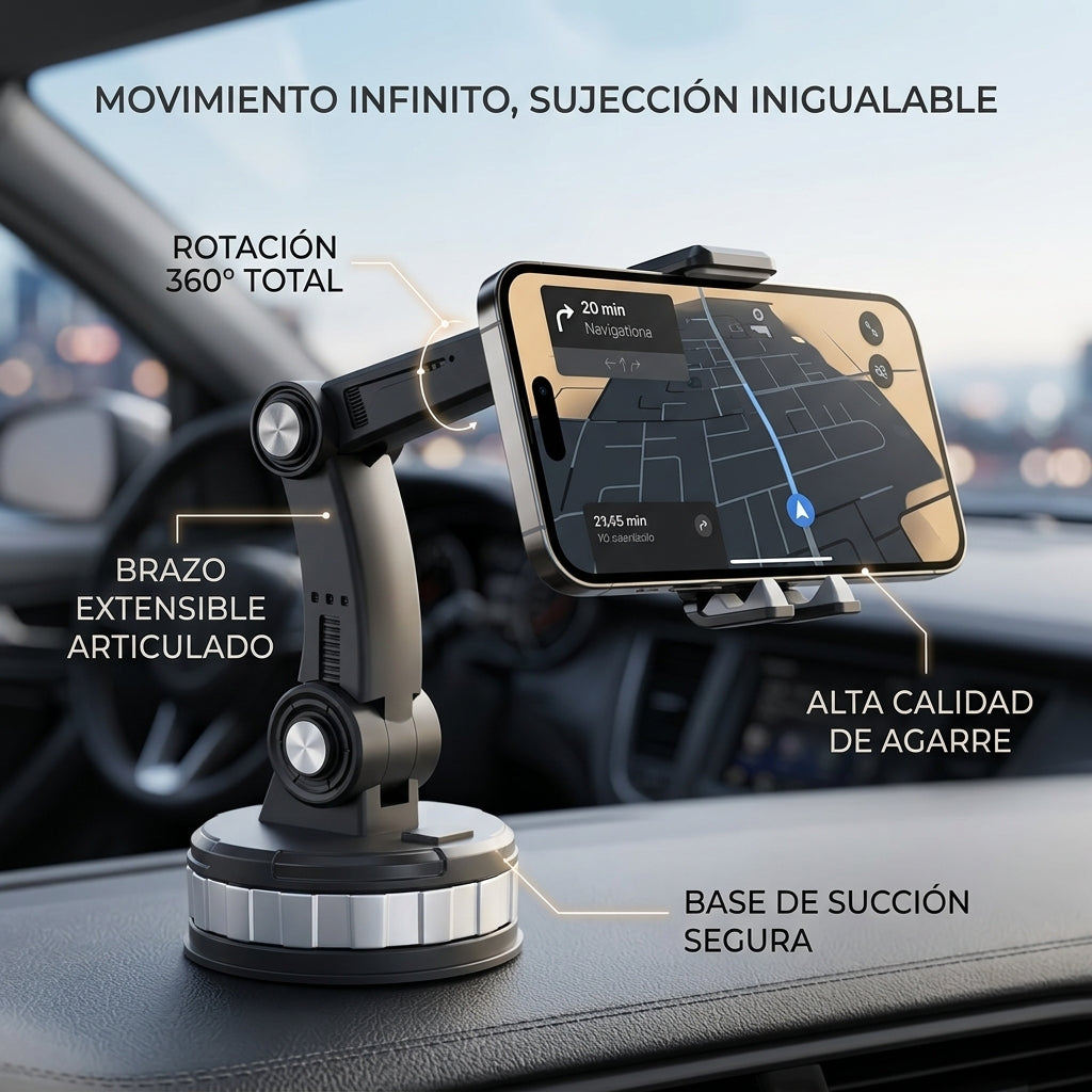 Soporte de Celular para Carro con Ventosa y Brazo Extensible 360°