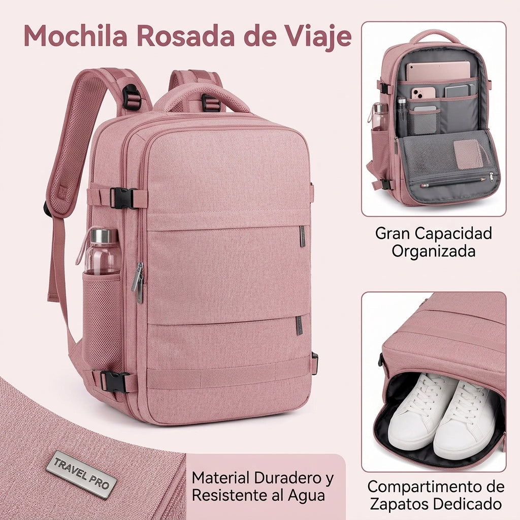 Mochila de Viaje Grande Multifuncional con Compartimento para Zapatos y Puerto USB