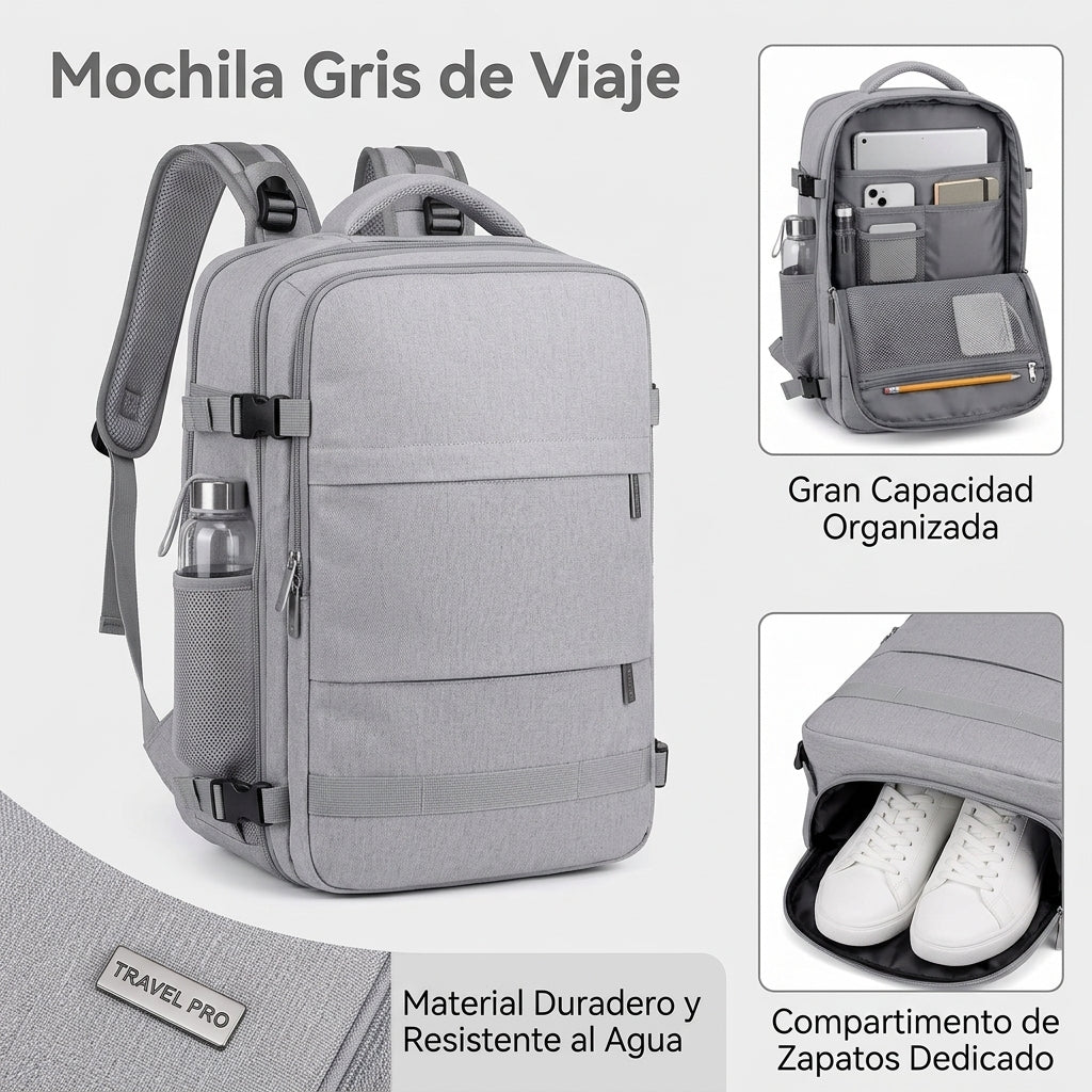 Mochila de Viaje Grande Multifuncional con Compartimento para Zapatos y Puerto USB