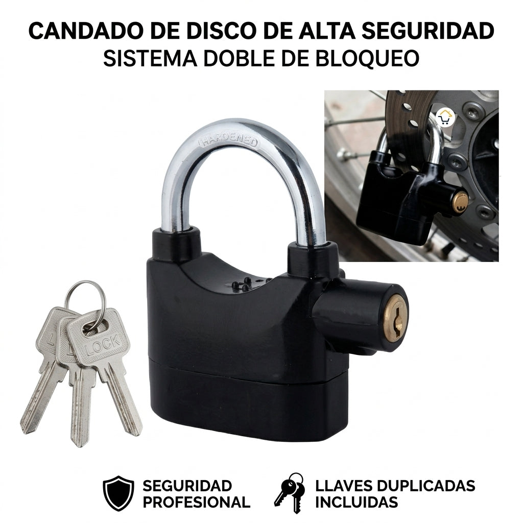 CANDADO CON ALARMA PARA MOTOS Y BICICLET