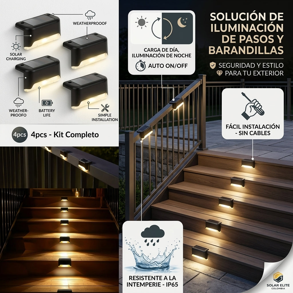 Kit x4 Lámpara Solar LED para Escaleras – IP65