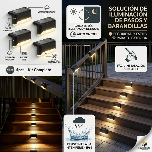 Kit x4 Lámpara Solar LED para Escaleras – IP65