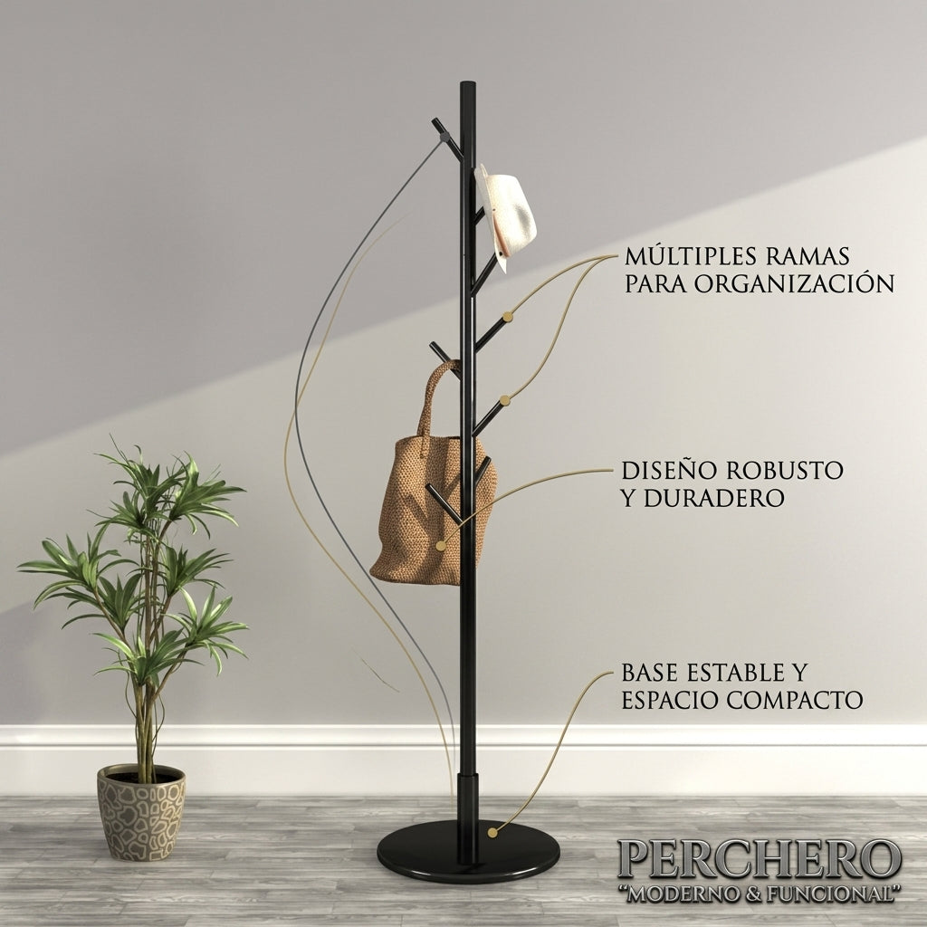 Perchero de Pie Twimo con Base Tipo Mármol – 8 Ganchos