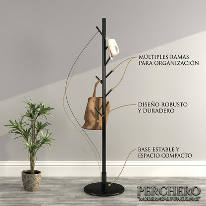 Perchero de Pie Twimo con Base Tipo Mármol – 8 Ganchos