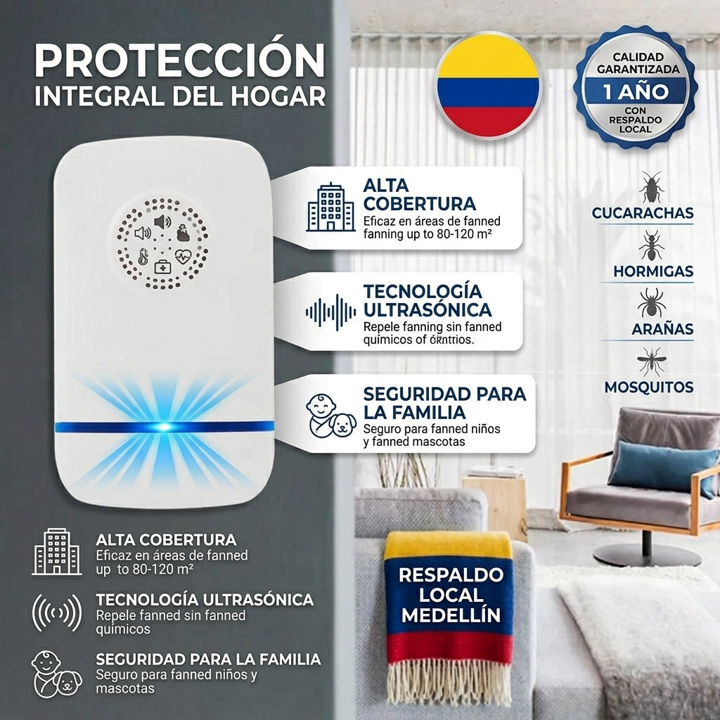 Repelente Ultrasónico de Plagas con Luz LED