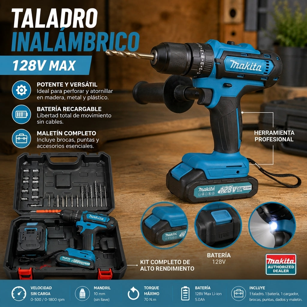 Taladro Inalámbrico 128V MAX – Kit Completo con Maletín