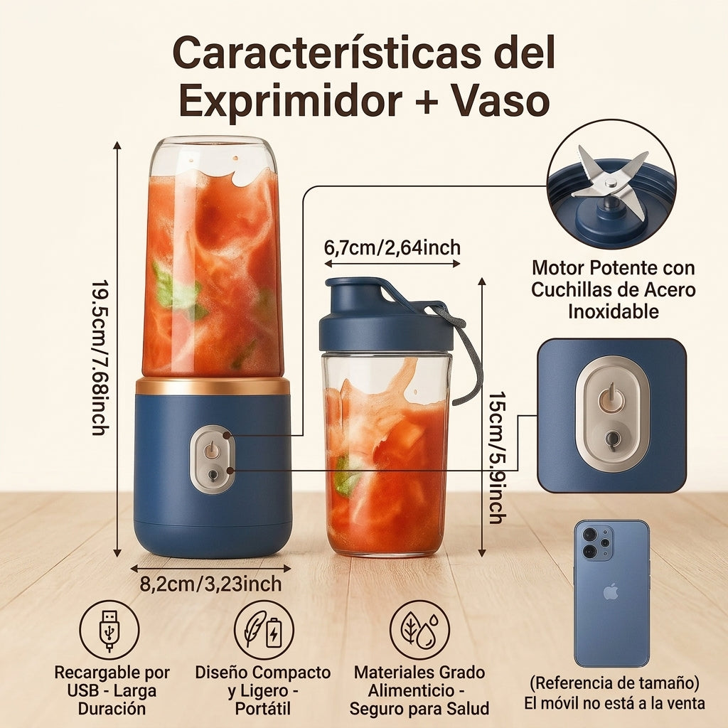 Licuadora Portatil Recargable 2 Vasos