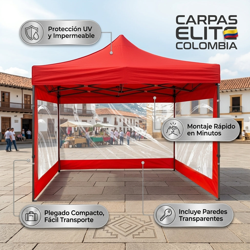 Toldo Plegable 3x3 con Paredes y Ventanas – Oxford 600D