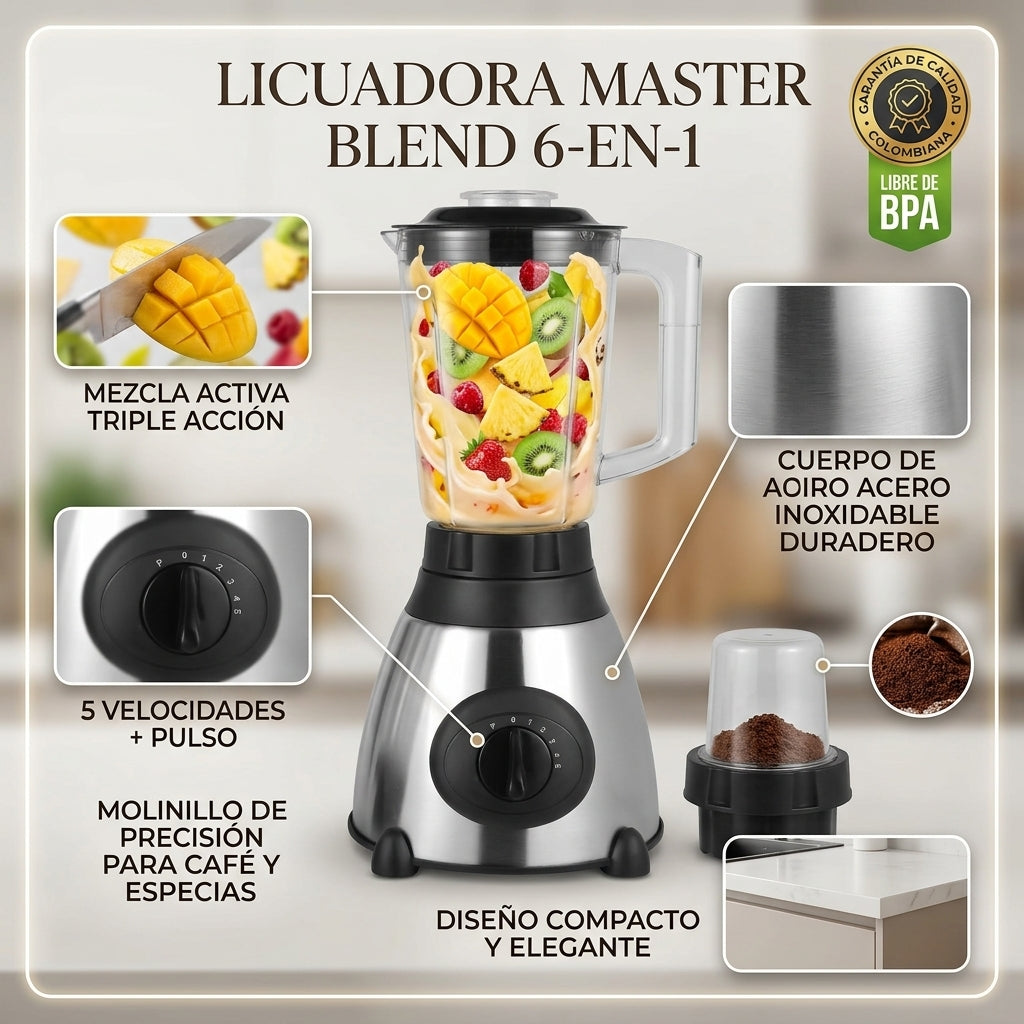 Licuadora y Molino Eléctrico 800 W – 1.5 Litros, 5 Velocidades