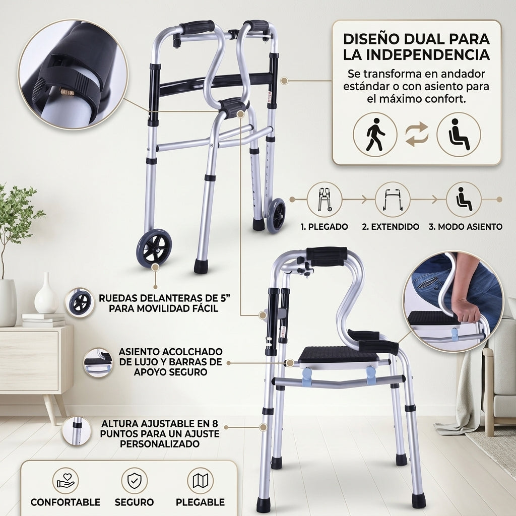 Caminador Plegable Bembi Doble Mango con Asiento