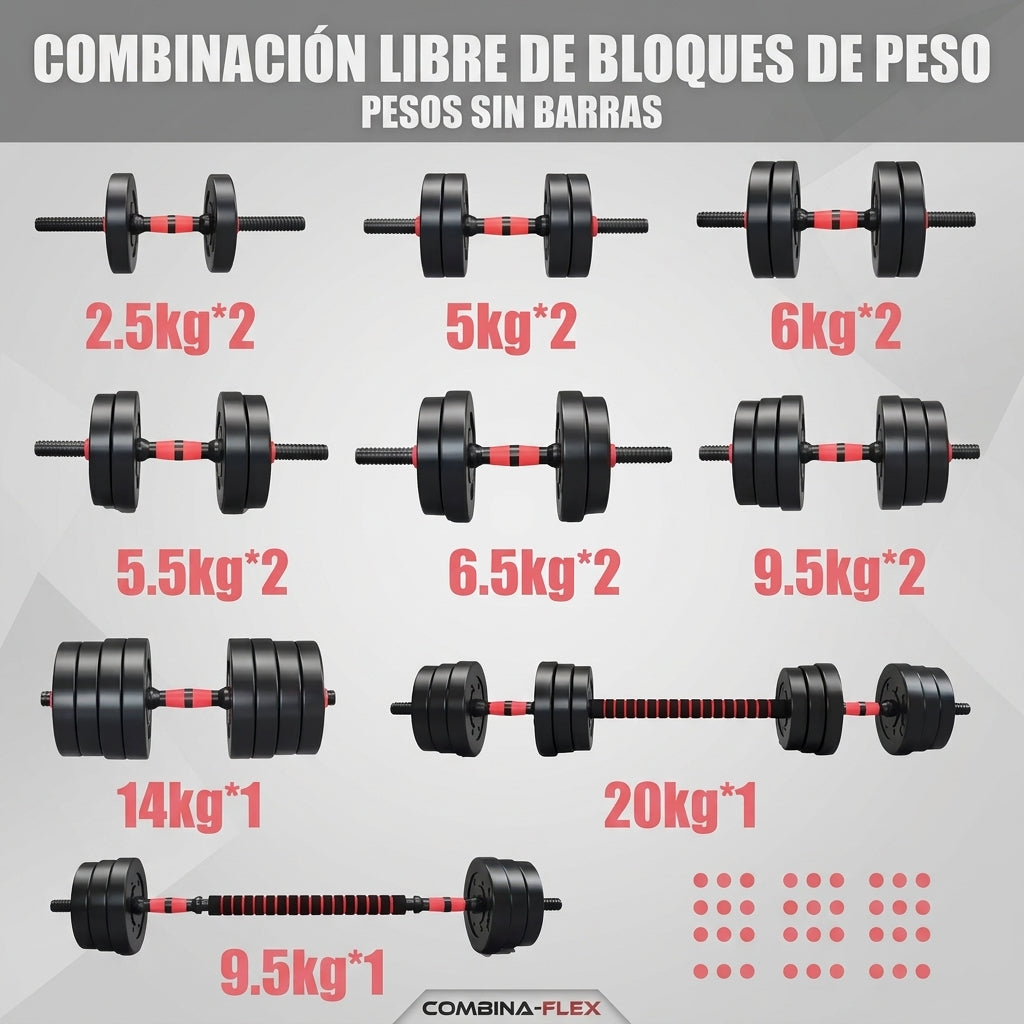 Kit de Pesas y Mancuernas 20 kg – 23 Piezas