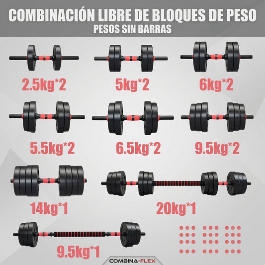 Kit de Pesas y Mancuernas 20 kg – 23 Piezas