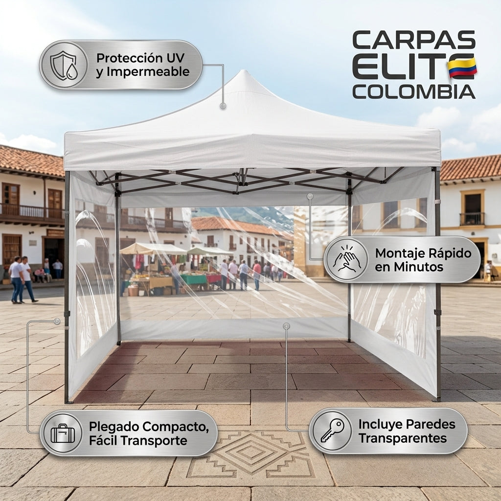 Toldo Plegable 3x3 con Paredes y Ventanas – Oxford 600D