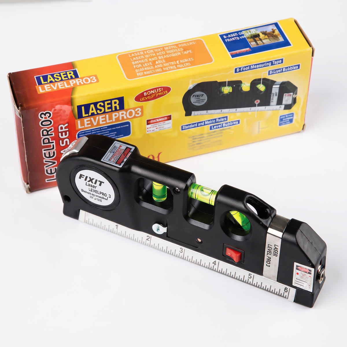 NIVEL LASER CINTA MÉTRICA CON 3 BURBUJAS