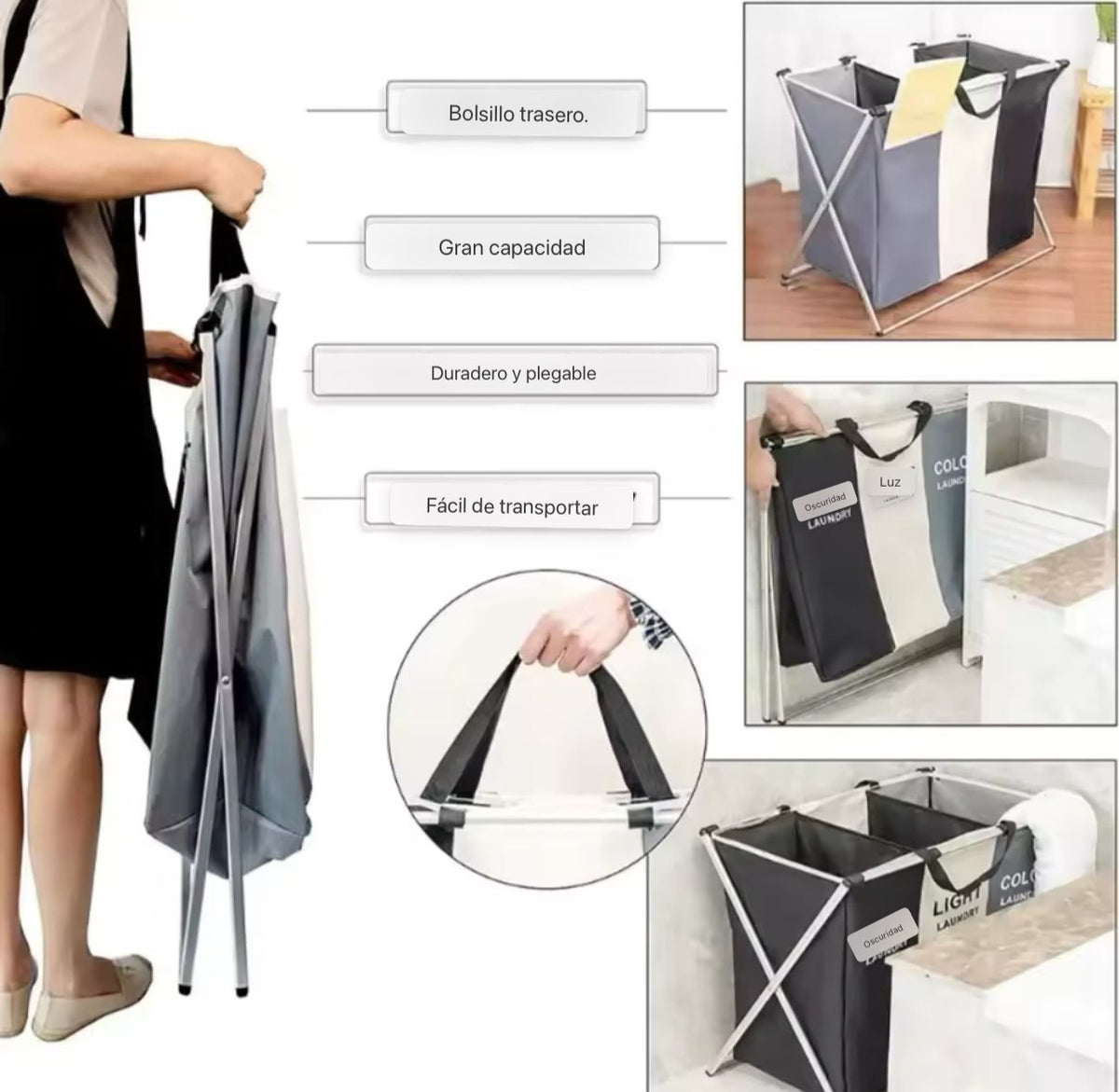 Cesta de Ropa con 3 Divisiones
